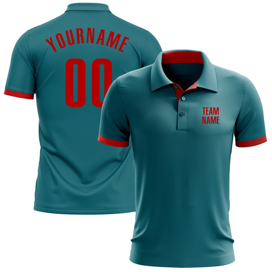 Custom Teal Red Performance Golf Polo Shirt - Main View
