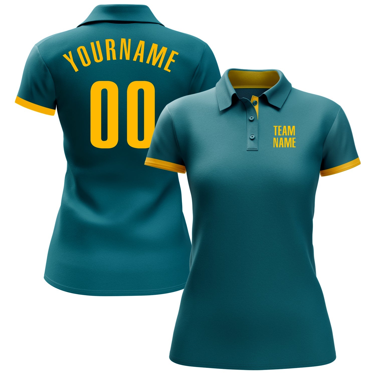 Custom Teal Yellow Performance Golf Polo Shirt view 2