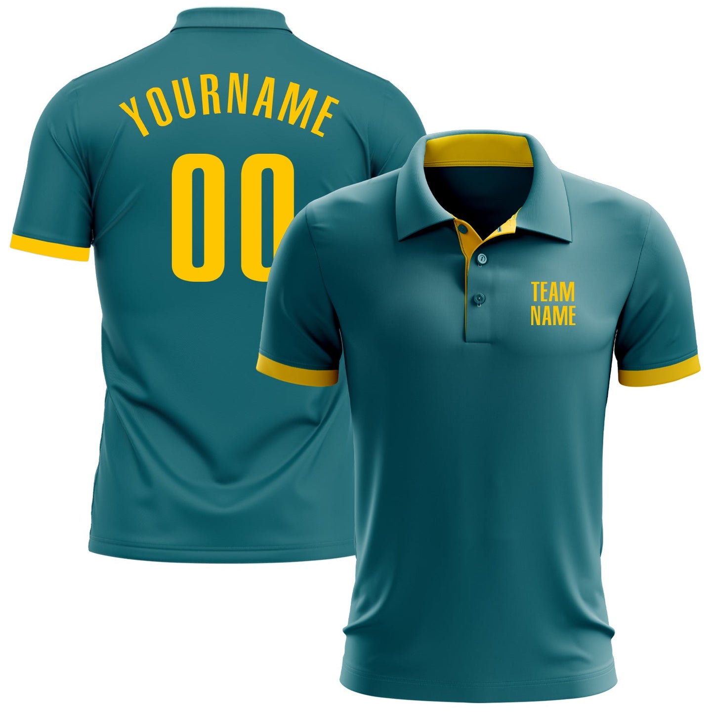 Custom Teal Yellow Performance Golf Polo Shirt - Main View
