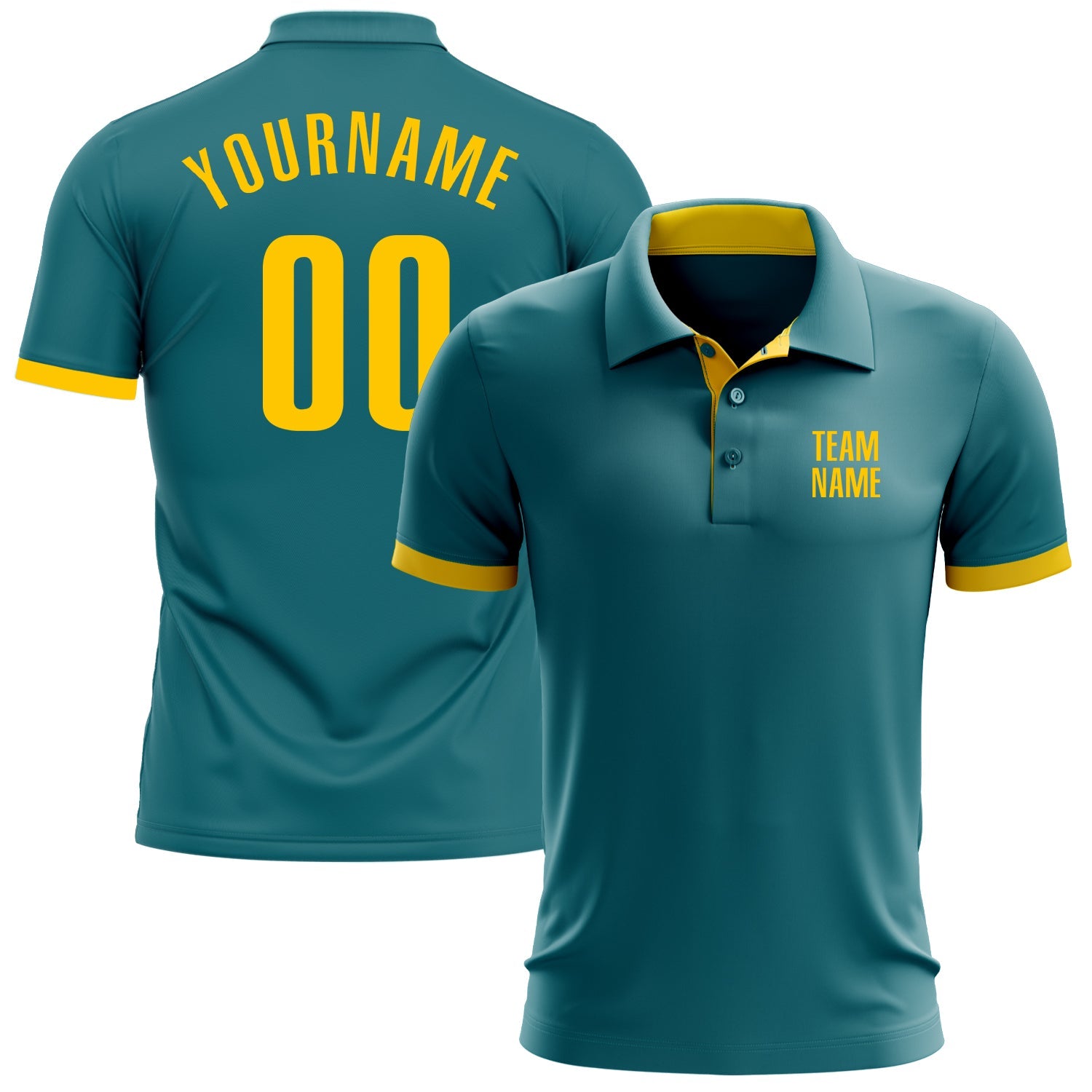 Custom Teal Yellow Performance Golf Polo Shirt - Main View