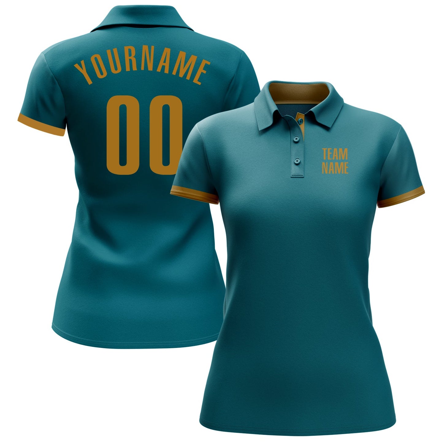 Custom Teal Old Gold Performance Golf Polo Shirt view 2