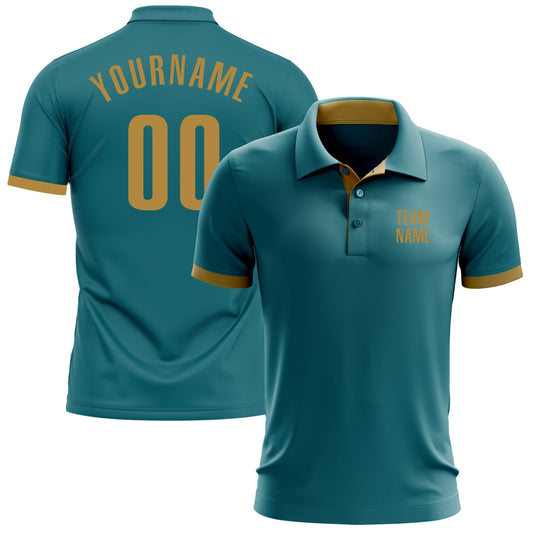 Custom Teal Old Gold Performance Golf Polo Shirt - Main View