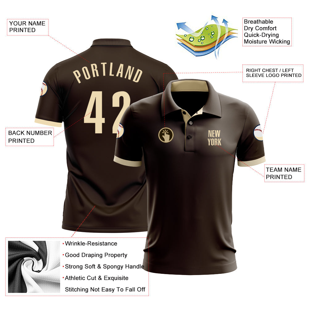 Custom Brown Cream Performance Golf Polo Shirt view 3