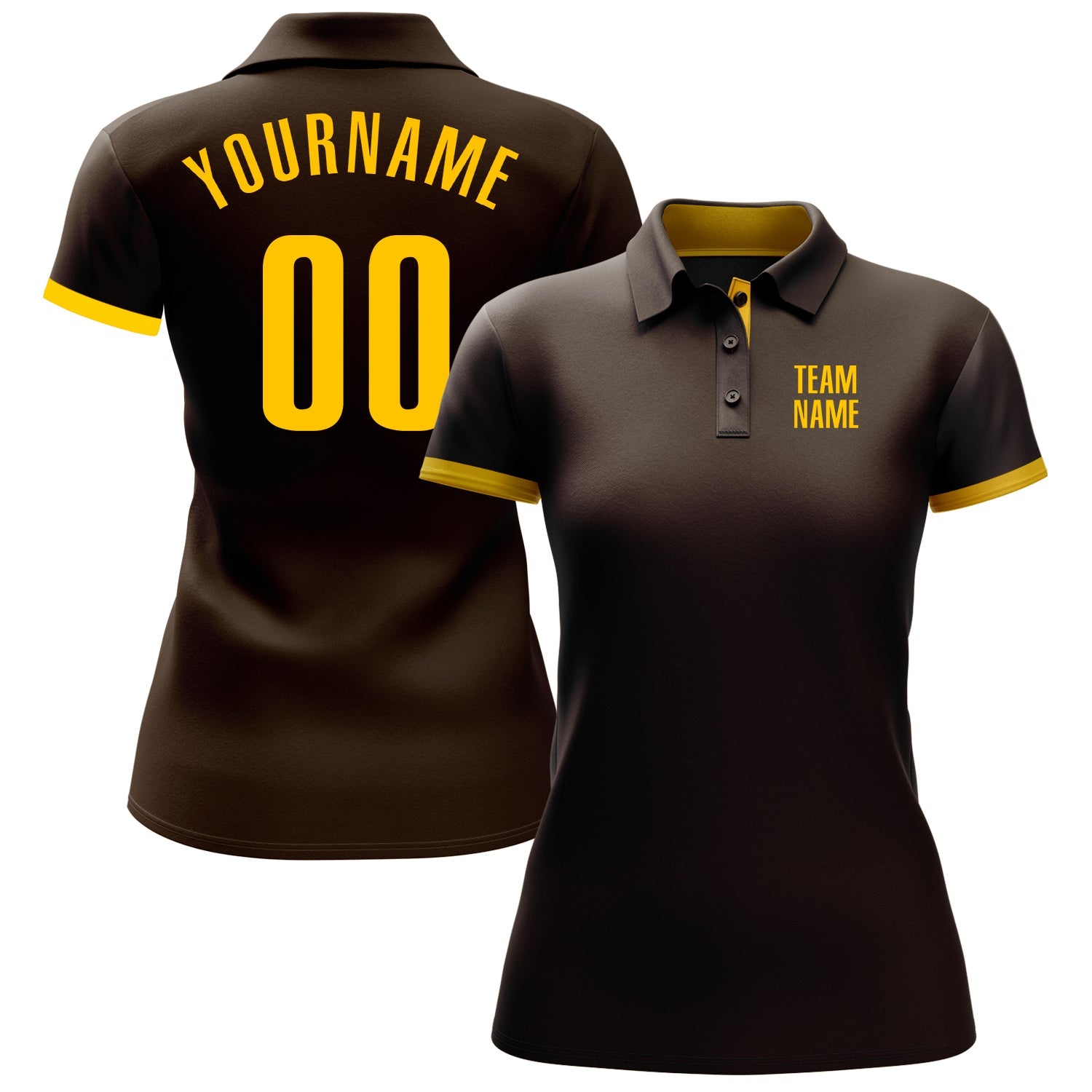 Custom Brown Yellow Performance Golf Polo Shirt view 2