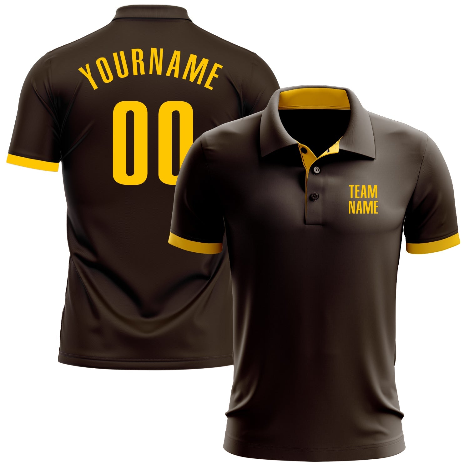 Custom Brown Yellow Performance Golf Polo Shirt - Main View