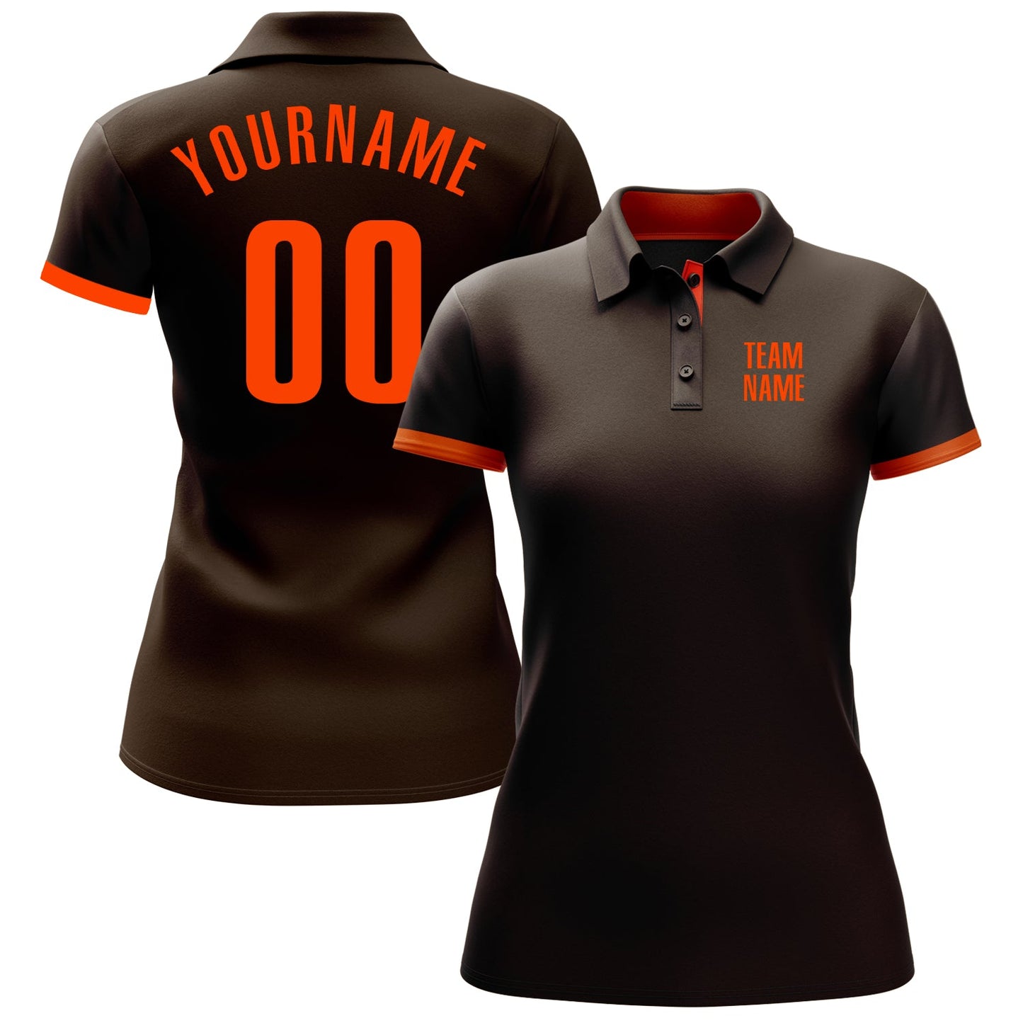 Custom Brown Orange Performance Golf Polo Shirt view 2