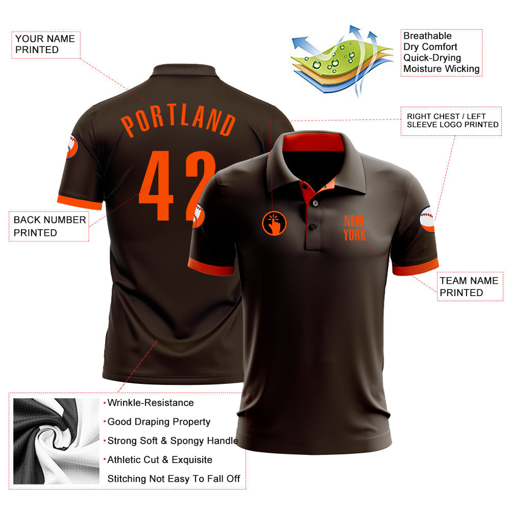 Custom Brown Orange Performance Golf Polo Shirt view 3
