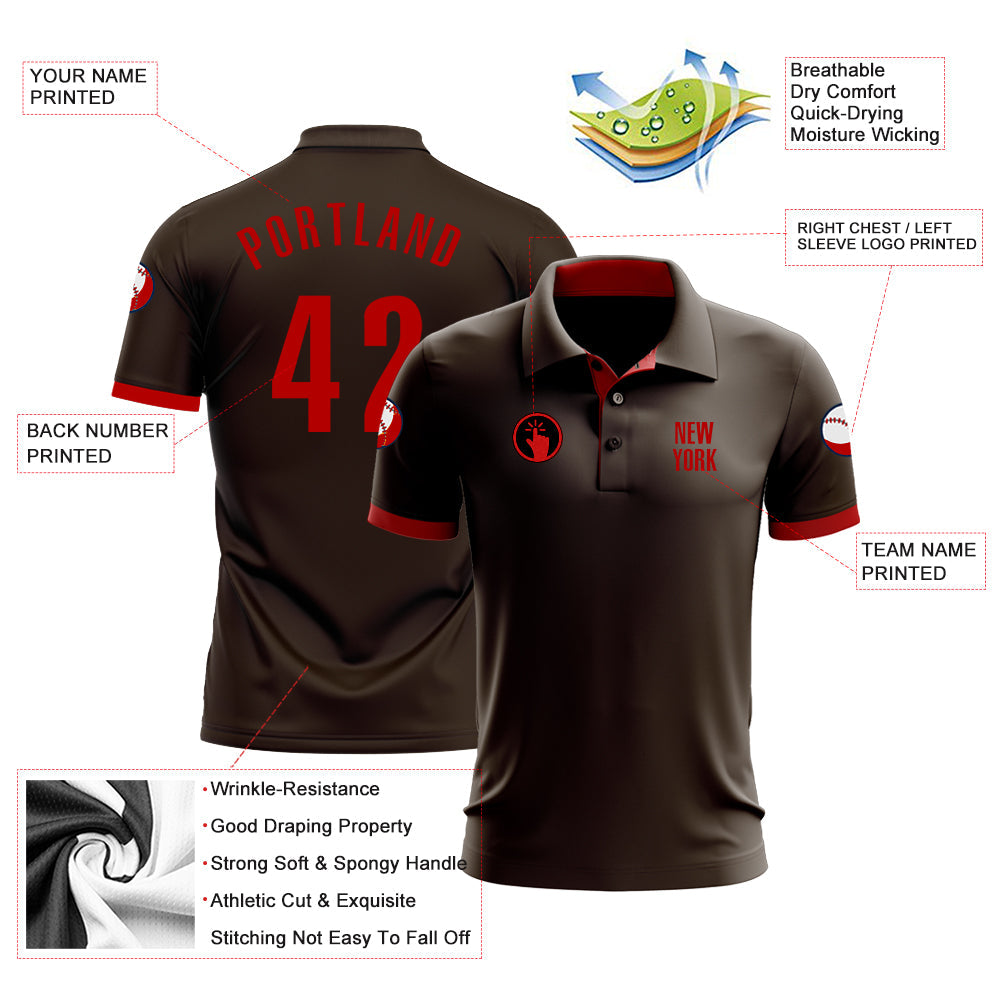 Custom Brown Red Performance Golf Polo Shirt view 3