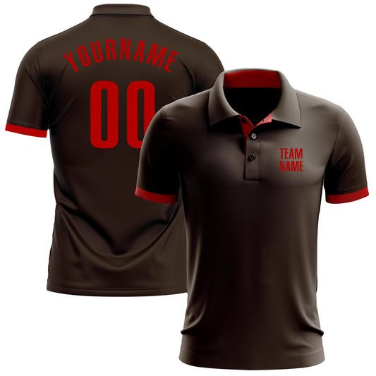 Custom Brown Red Performance Golf Polo Shirt - Main View