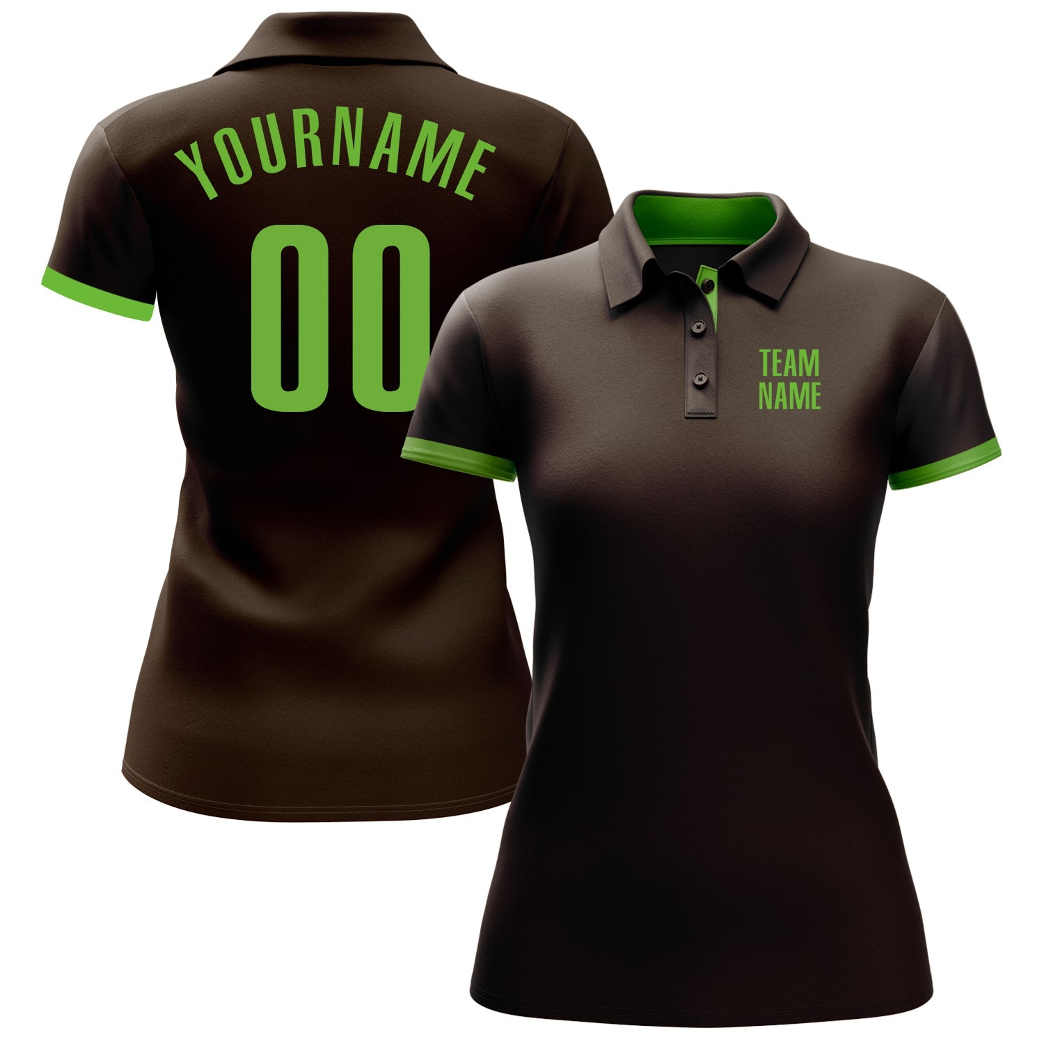 Custom Brown Neon Green Performance Golf Polo Shirt view 2