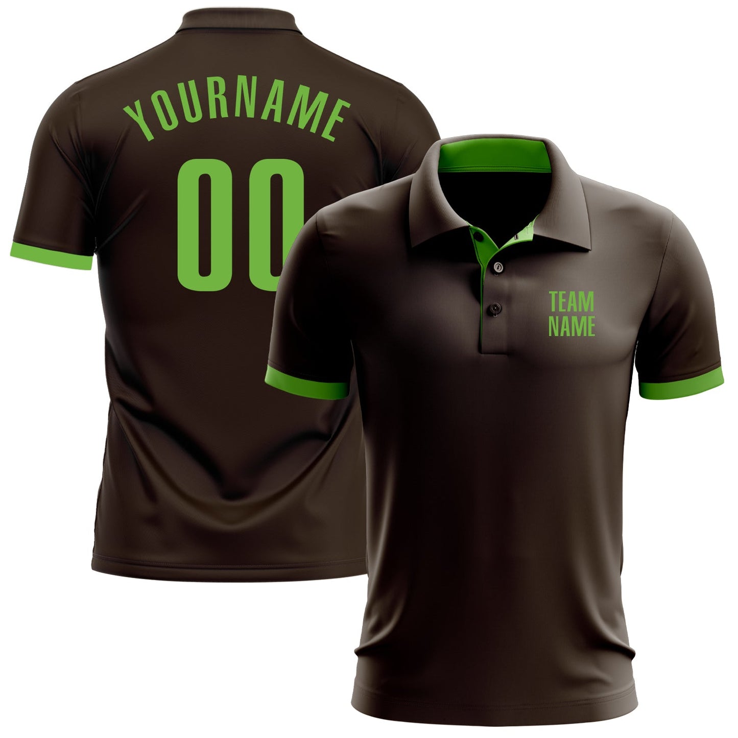 Custom Brown Neon Green Performance Golf Polo Shirt - Main View