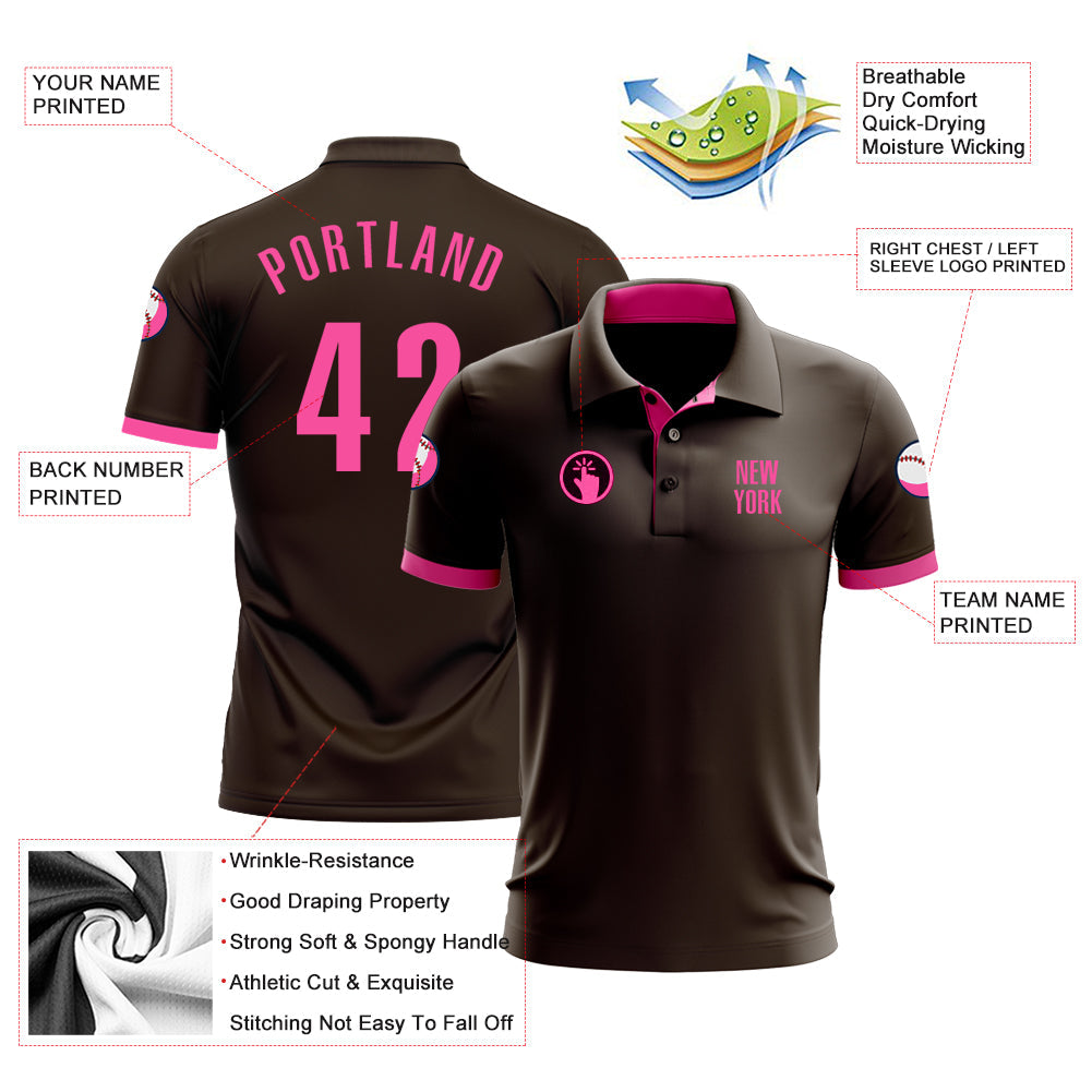 Custom Brown Pink Performance Golf Polo Shirt view 3
