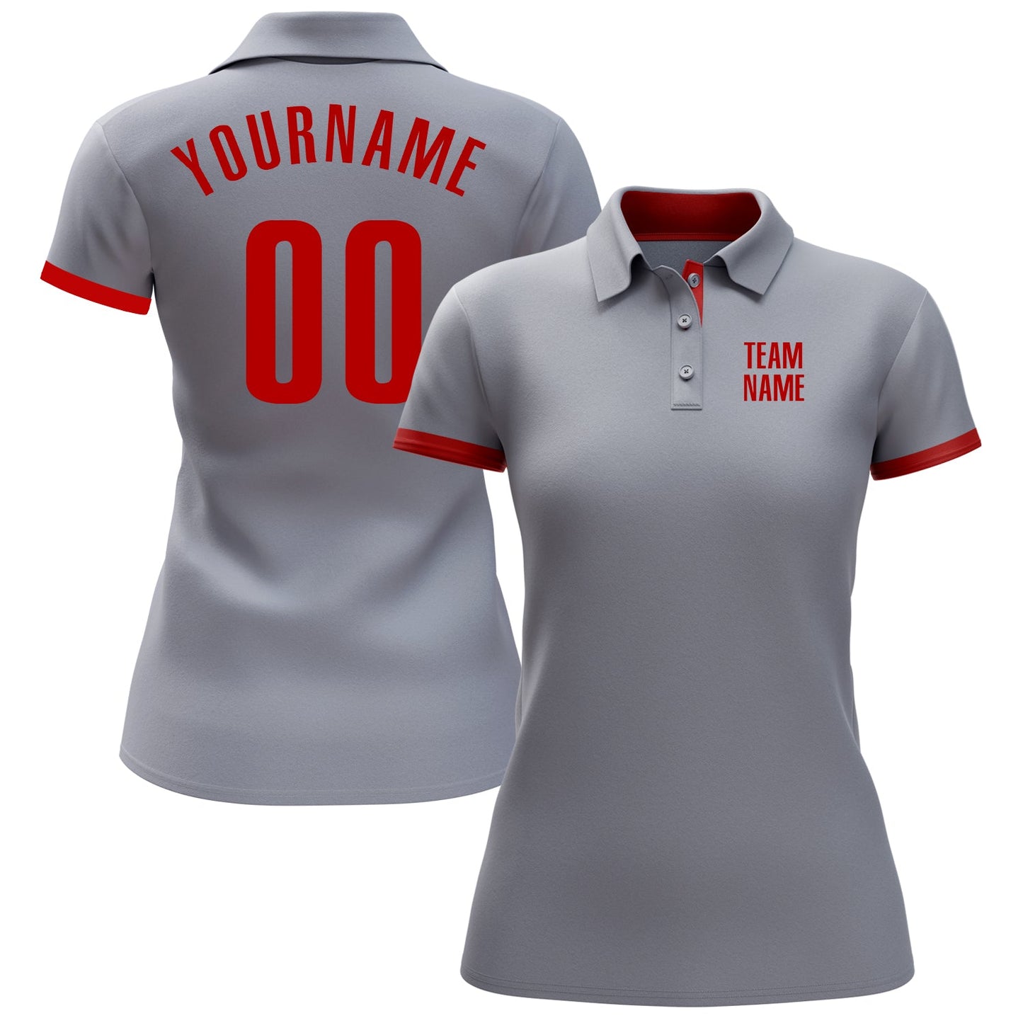 Custom Gray Red Performance Golf Polo Shirt view 2