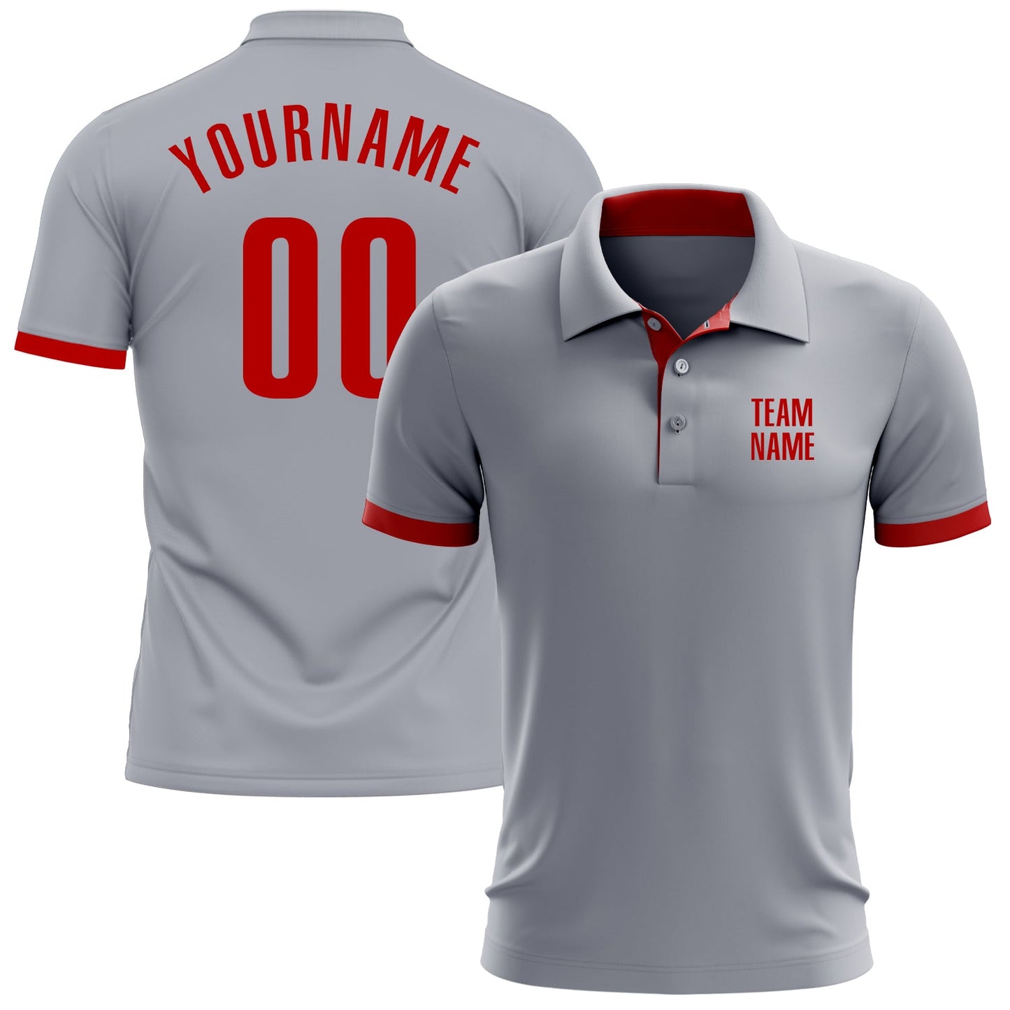 Custom Gray Red Performance Golf Polo Shirt - Main View