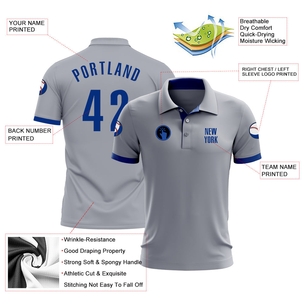 Custom Gray Royal Performance Golf Polo Shirt view 3