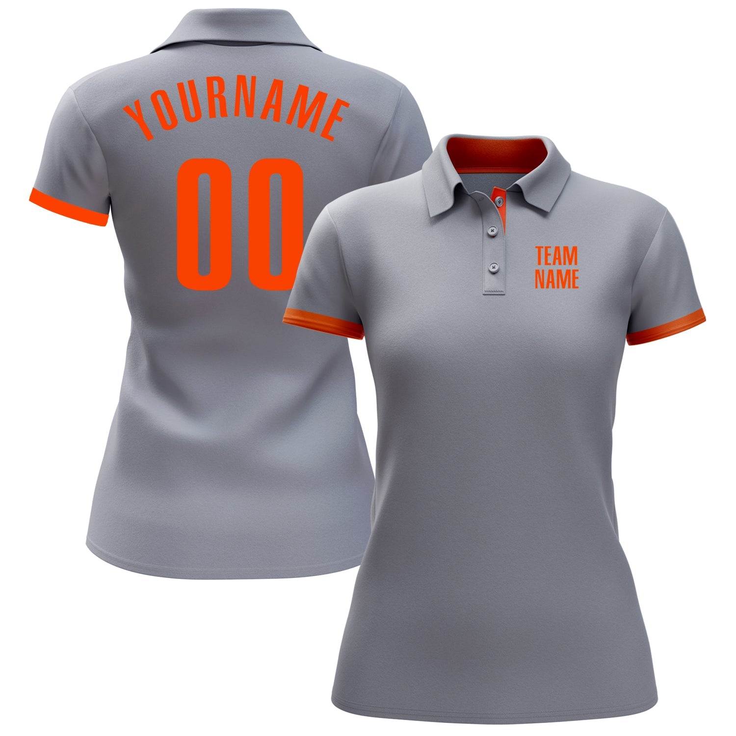 Custom Gray Orange Performance Golf Polo Shirt view 2