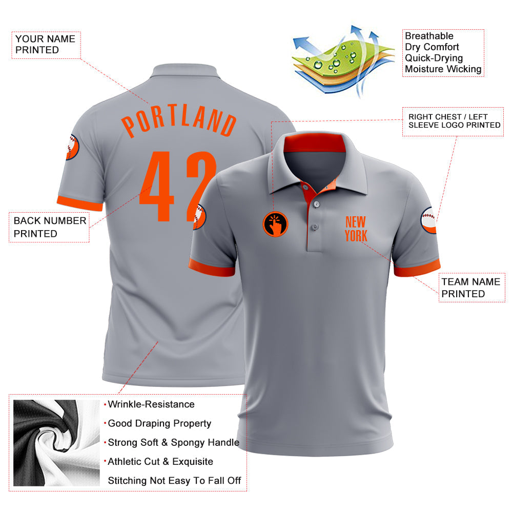 Custom Gray Orange Performance Golf Polo Shirt view 3