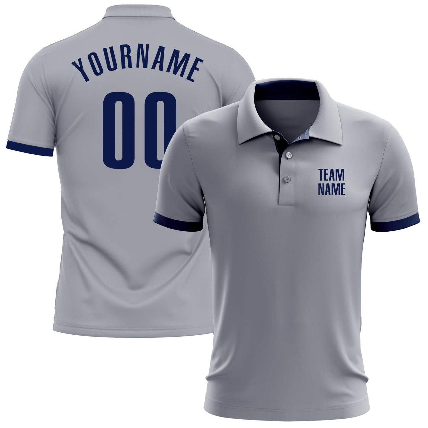 Custom Gray Navy Performance Golf Polo Shirt - Main View