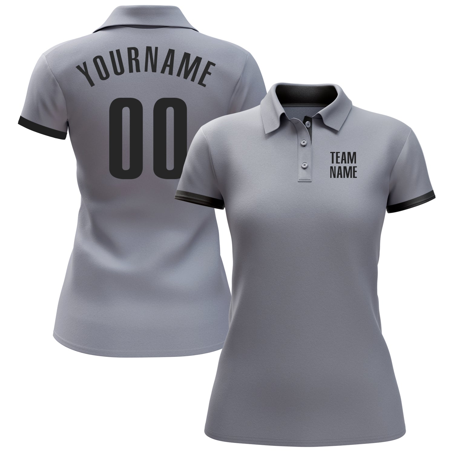 Custom Gray Black Performance Golf Polo Shirt view 2