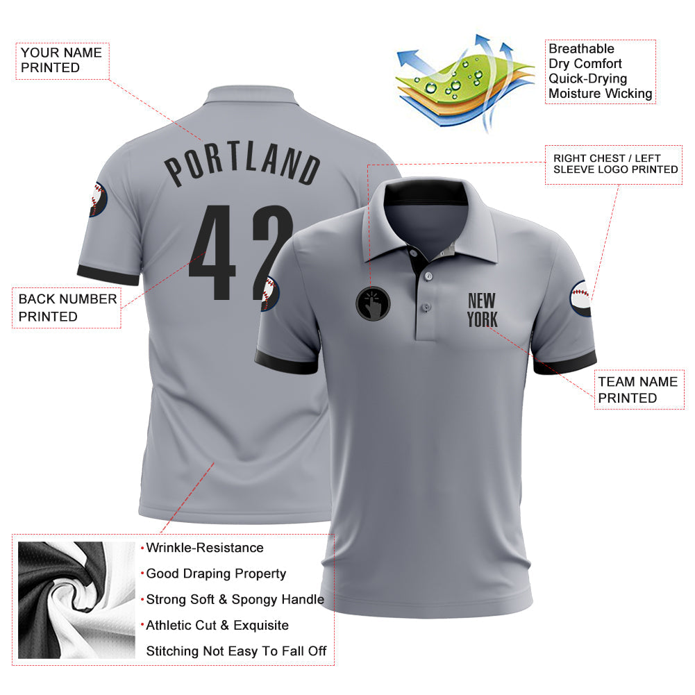 Custom Gray Black Performance Golf Polo Shirt view 3