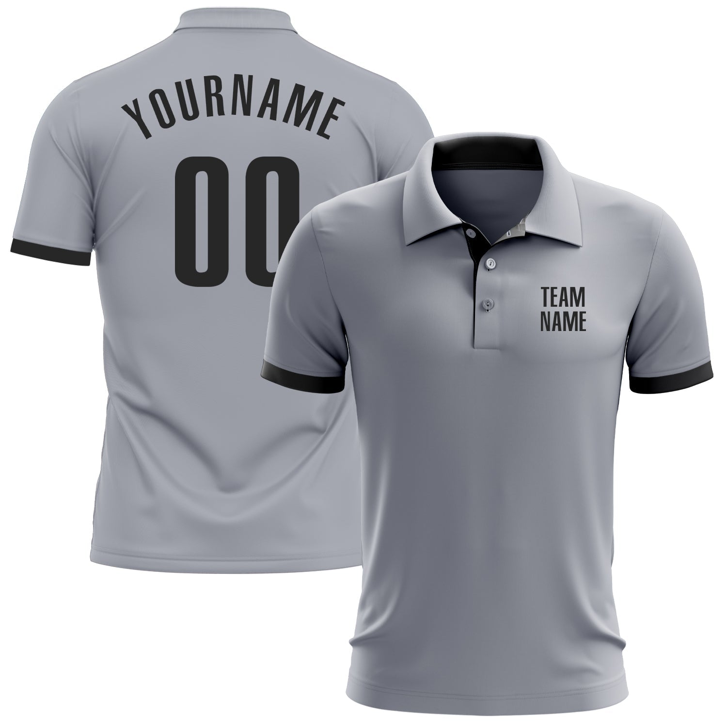 Custom Gray Black Performance Golf Polo Shirt - Main View