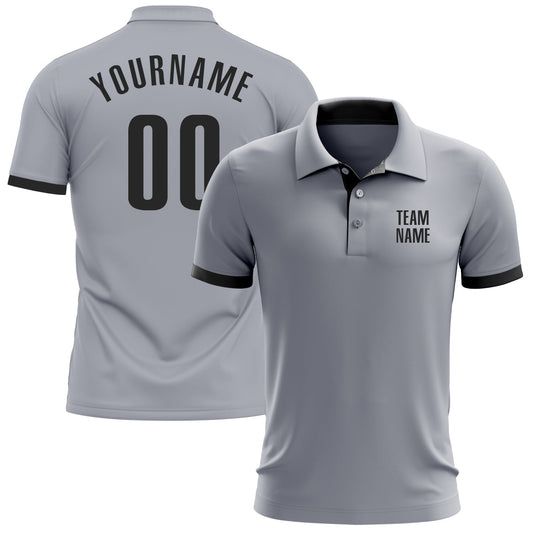 Custom Gray Black Performance Golf Polo Shirt - Main View