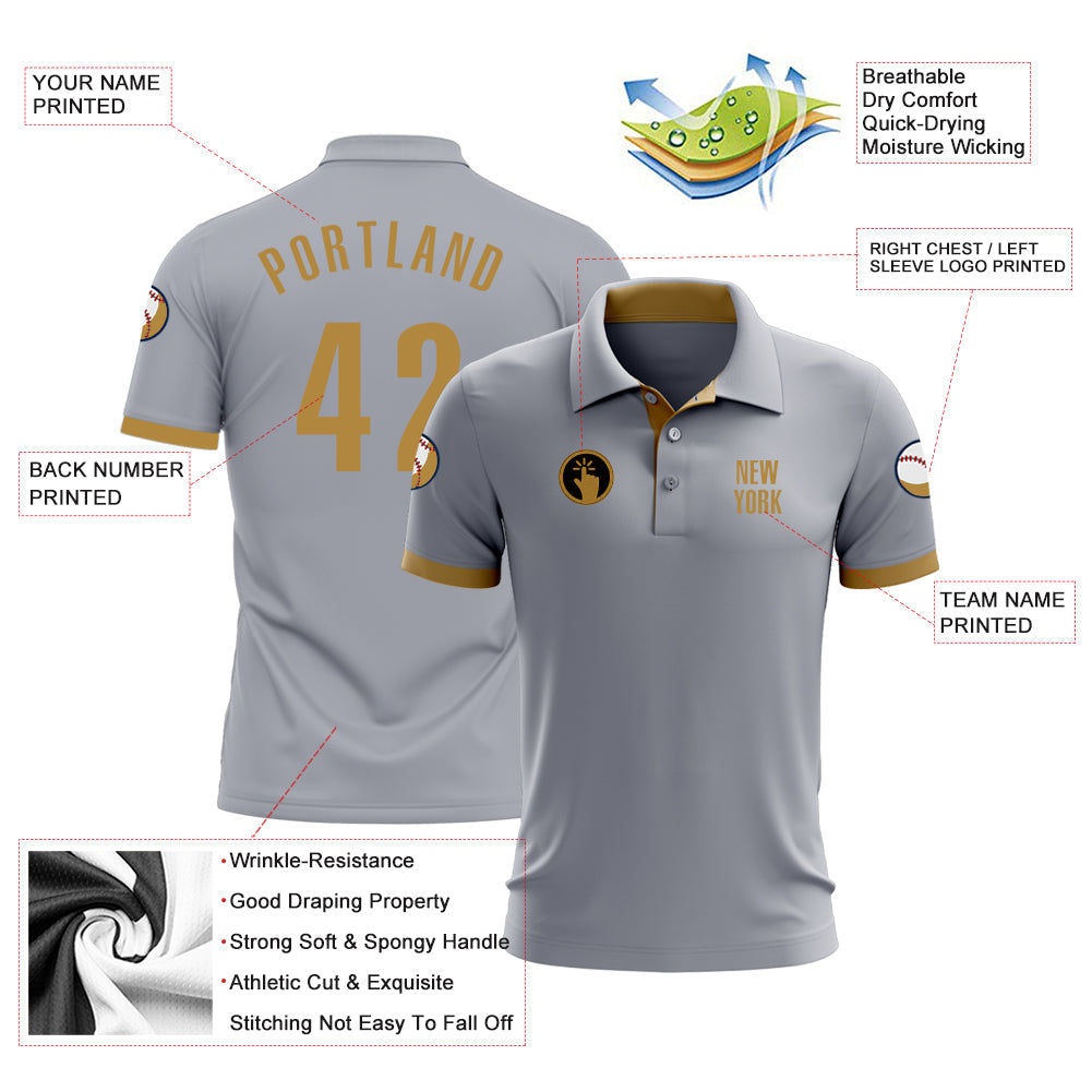 Custom Gray Old Gold Performance Golf Polo Shirt view 3