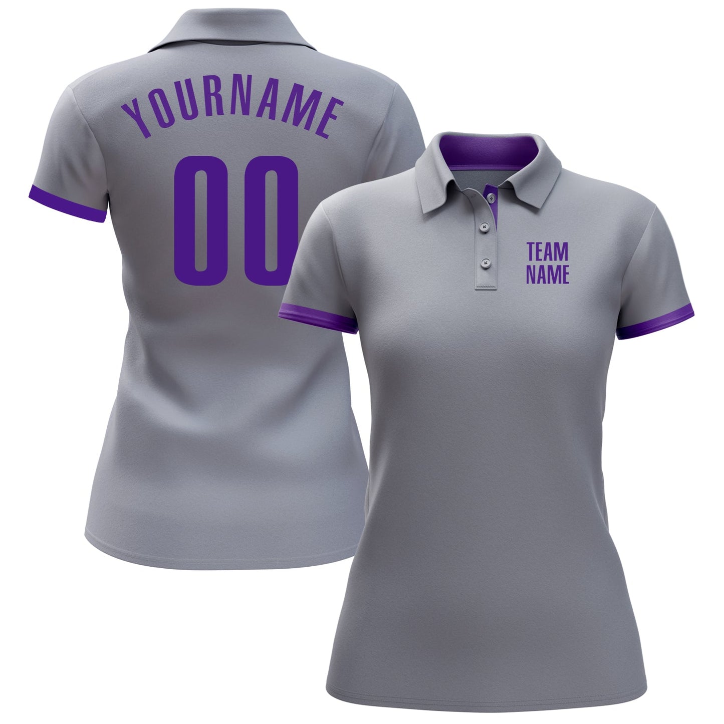 Custom Gray Purple Performance Golf Polo Shirt view 2