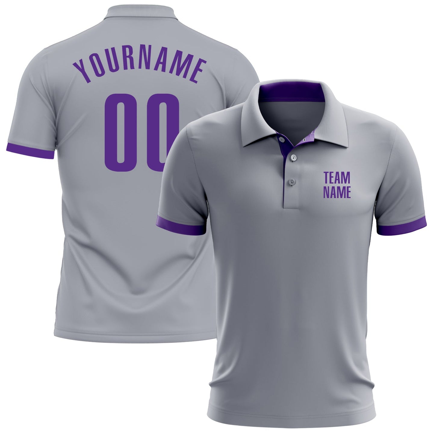 Custom Gray Purple Performance Golf Polo Shirt - Main View
