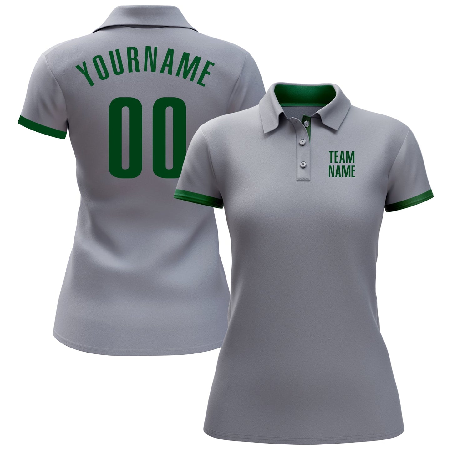 Custom Gray Green Performance Golf Polo Shirt view 2