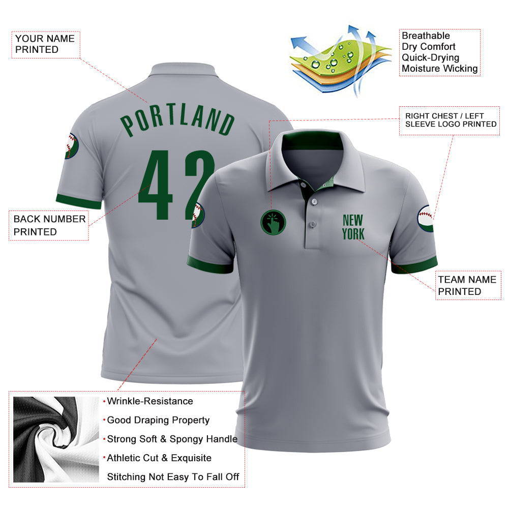 Custom Gray Green Performance Golf Polo Shirt view 3