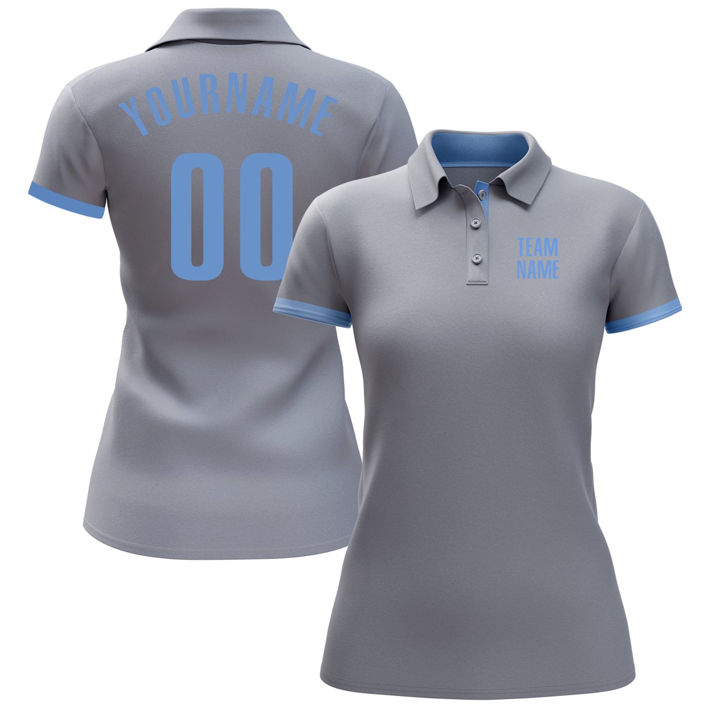 Custom Gray Light Blue Performance Golf Polo Shirt view 2