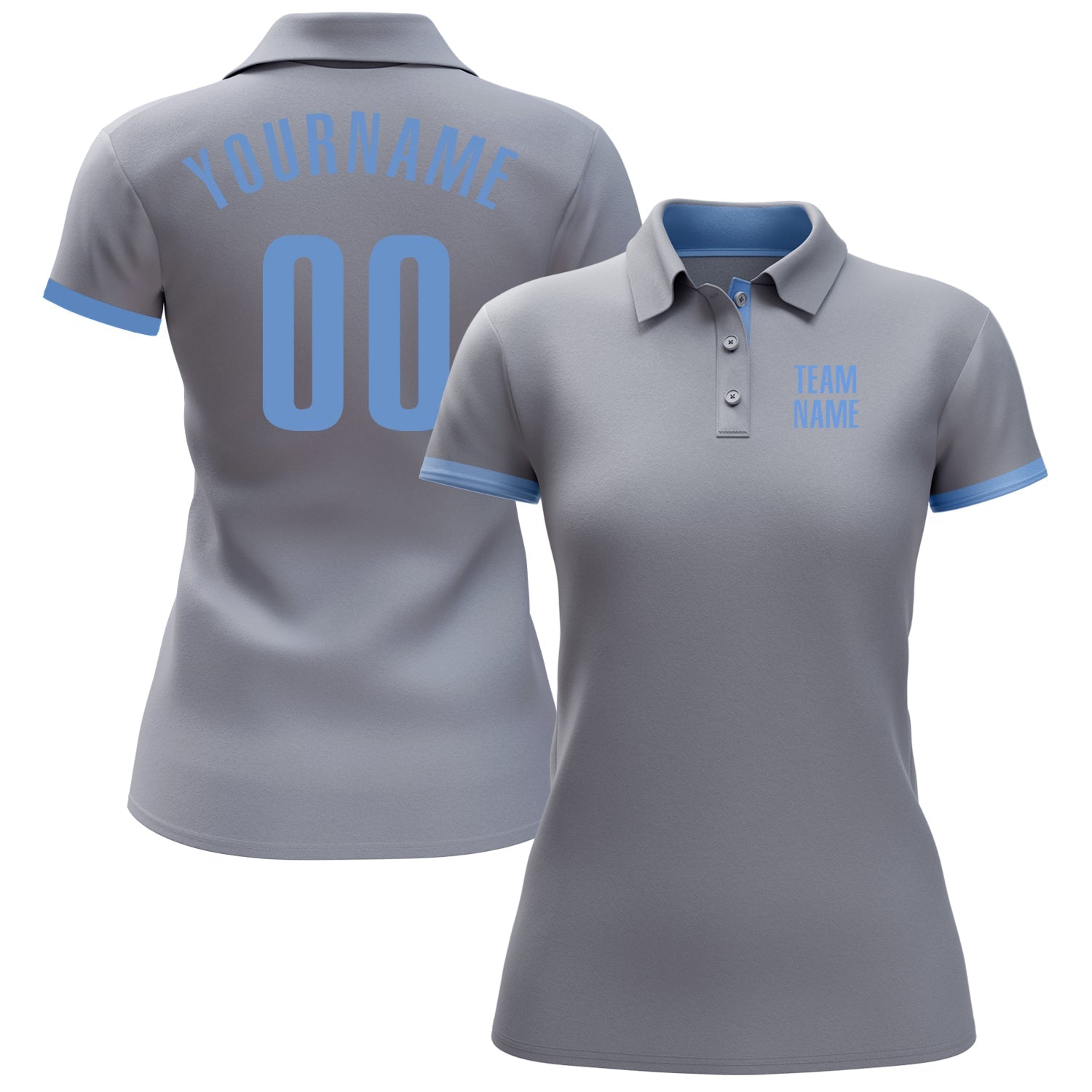 Custom Gray Light Blue Performance Golf Polo Shirt view 2