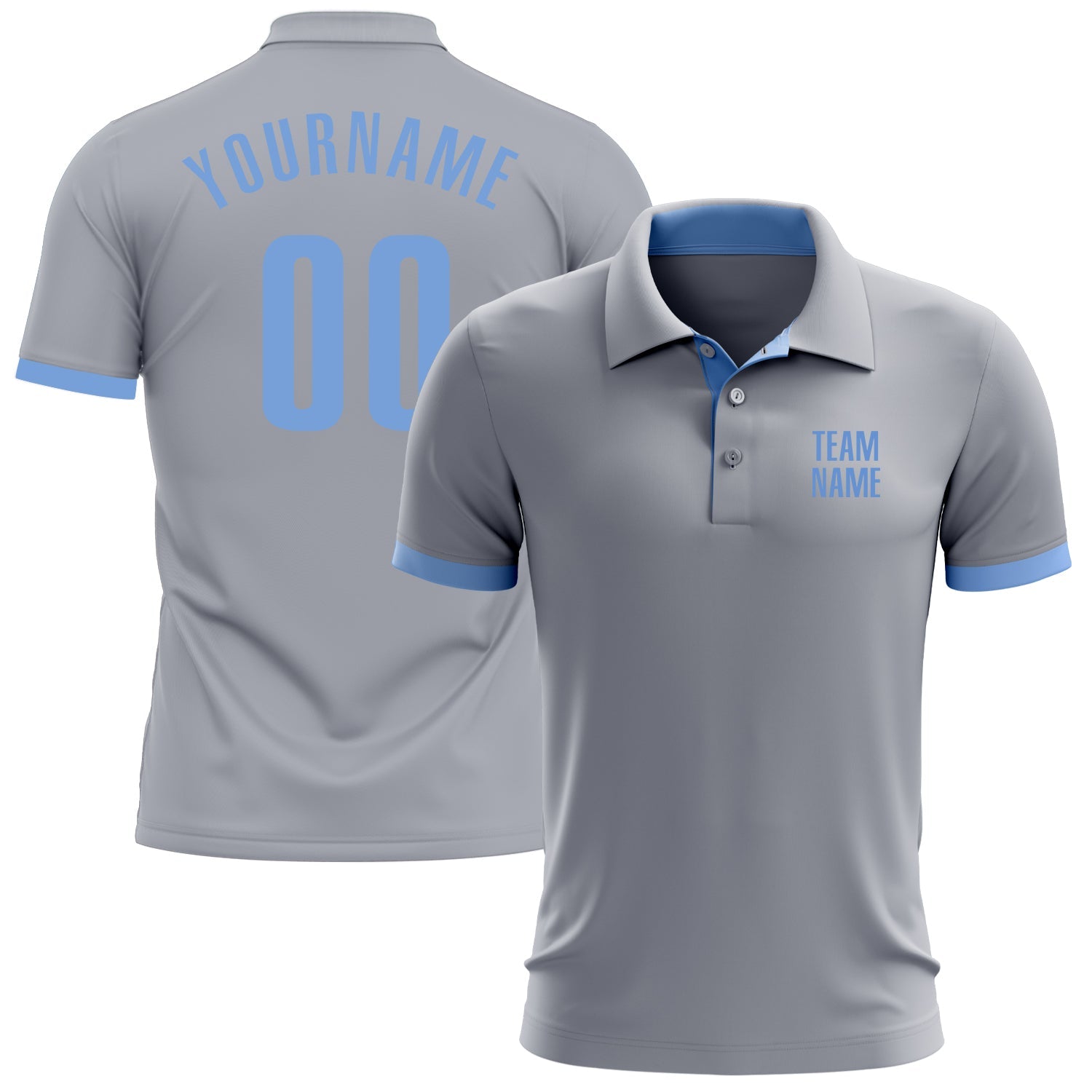 Custom Gray Light Blue Performance Golf Polo Shirt - Main View