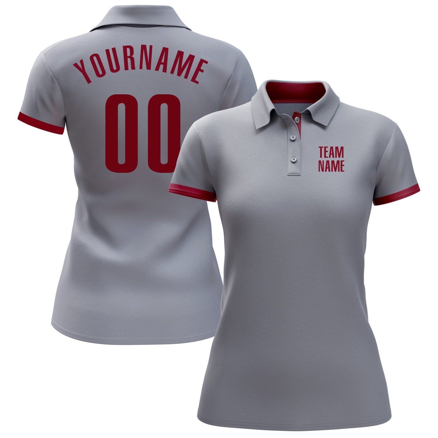 Custom Gray Crimson Performance Golf Polo Shirt view 2
