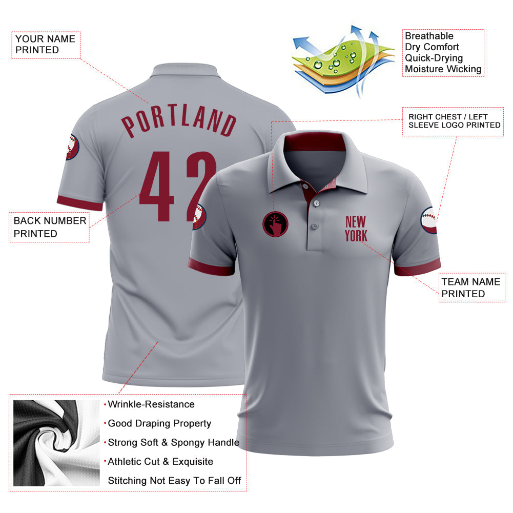 Custom Gray Crimson Performance Golf Polo Shirt view 3