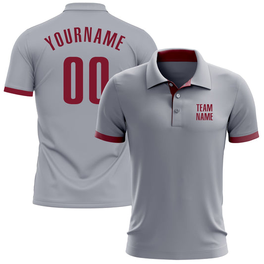 Custom Gray Crimson Performance Golf Polo Shirt - Main View