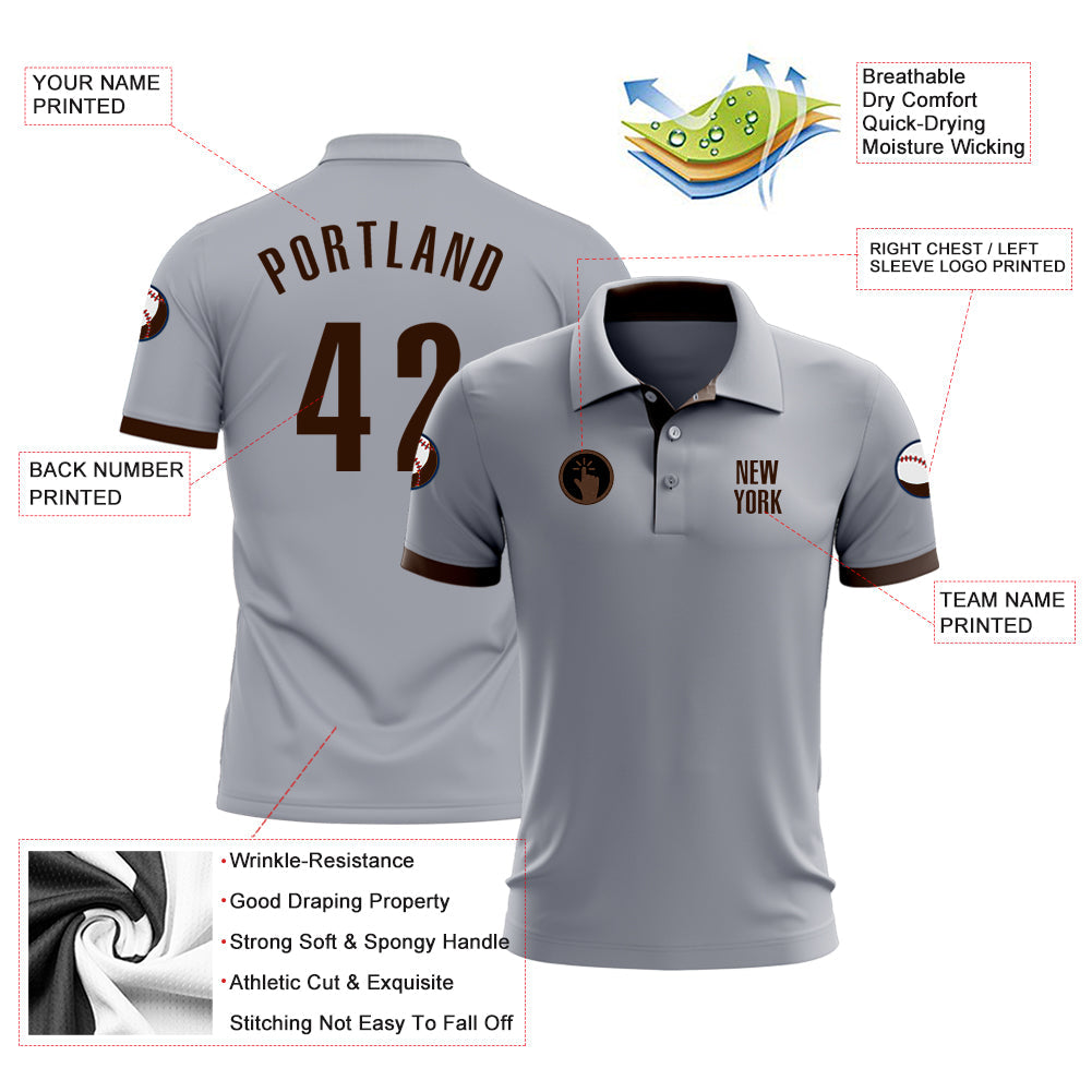Custom Gray Brown Performance Golf Polo Shirt view 3