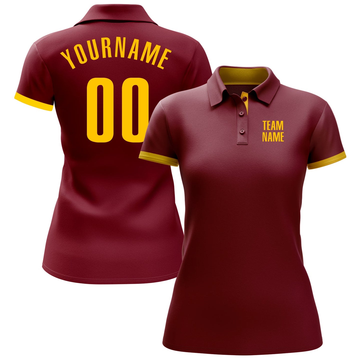 Custom Crimson Yellow Performance Golf Polo Shirt view 2