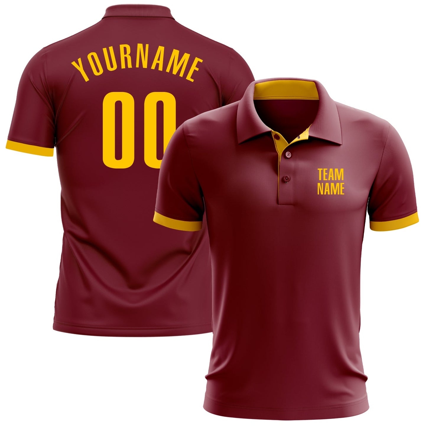 Custom Crimson Yellow Performance Golf Polo Shirt - Main View