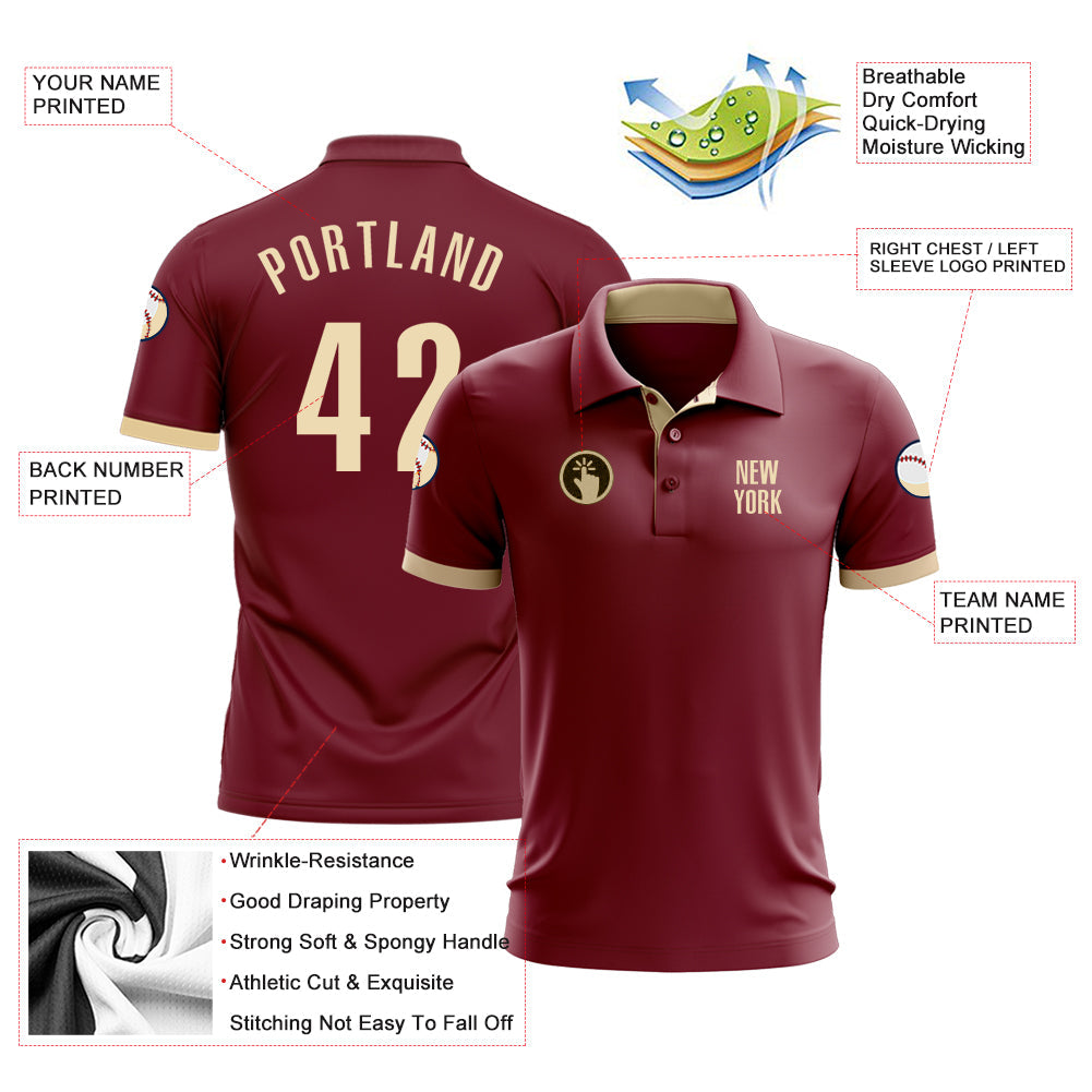 Custom Crimson Cream Performance Golf Polo Shirt view 3