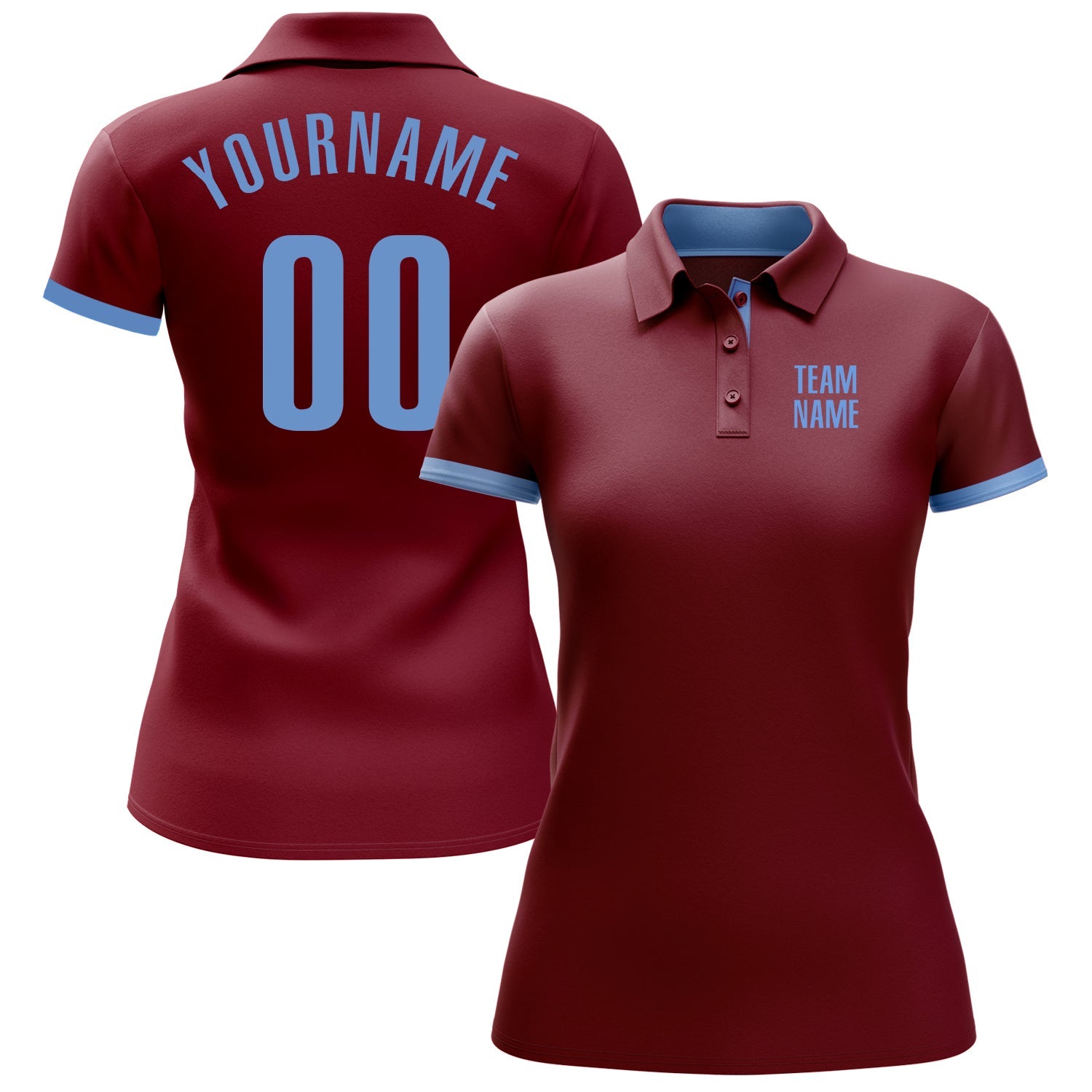 Custom Crimson Light Blue Performance Golf Polo Shirt view 2