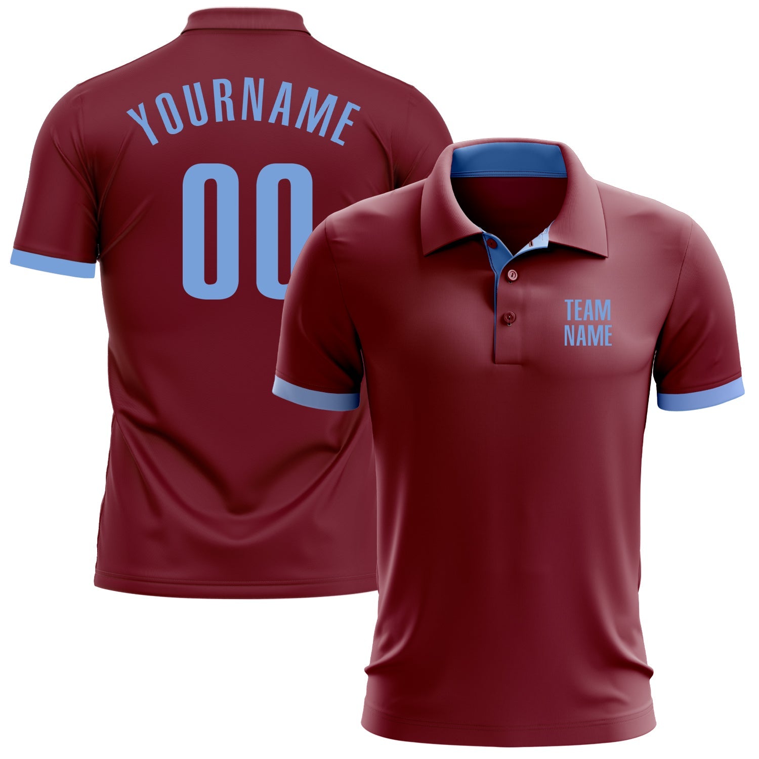 Custom Crimson Light Blue Performance Golf Polo Shirt - Main View