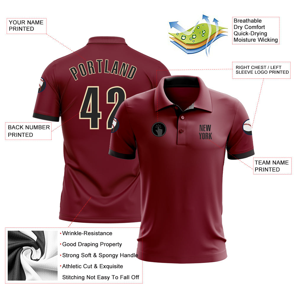 Custom Crimson Black-Cream Performance Golf Polo Shirt view 3
