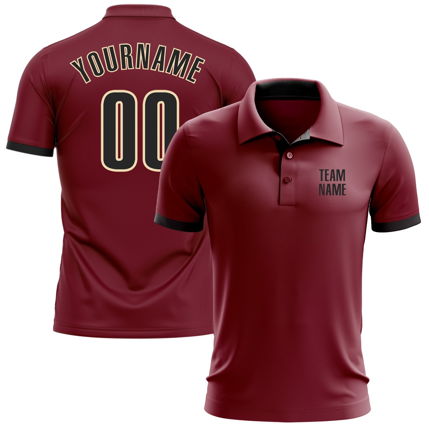Custom Crimson Black-Cream Performance Golf Polo Shirt - Main View