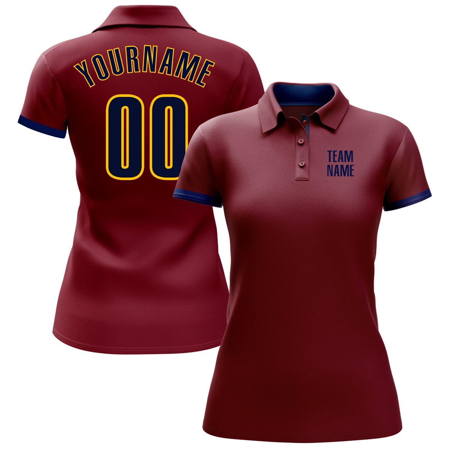 Custom Crimson Navy-Yellow Performance Golf Polo Shirt view 2