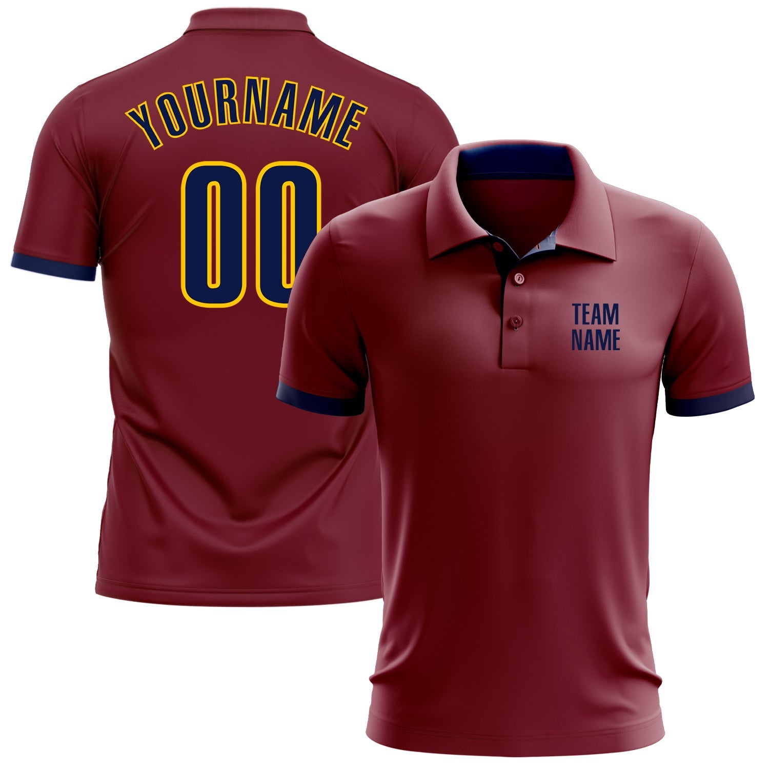Custom Crimson Navy-Yellow Performance Golf Polo Shirt - Main View