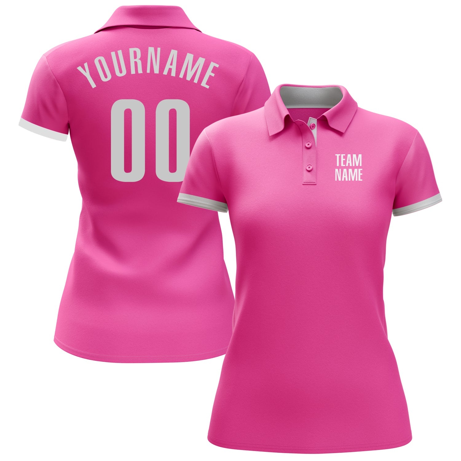 Custom Pink White Performance Golf Polo Shirt view 2