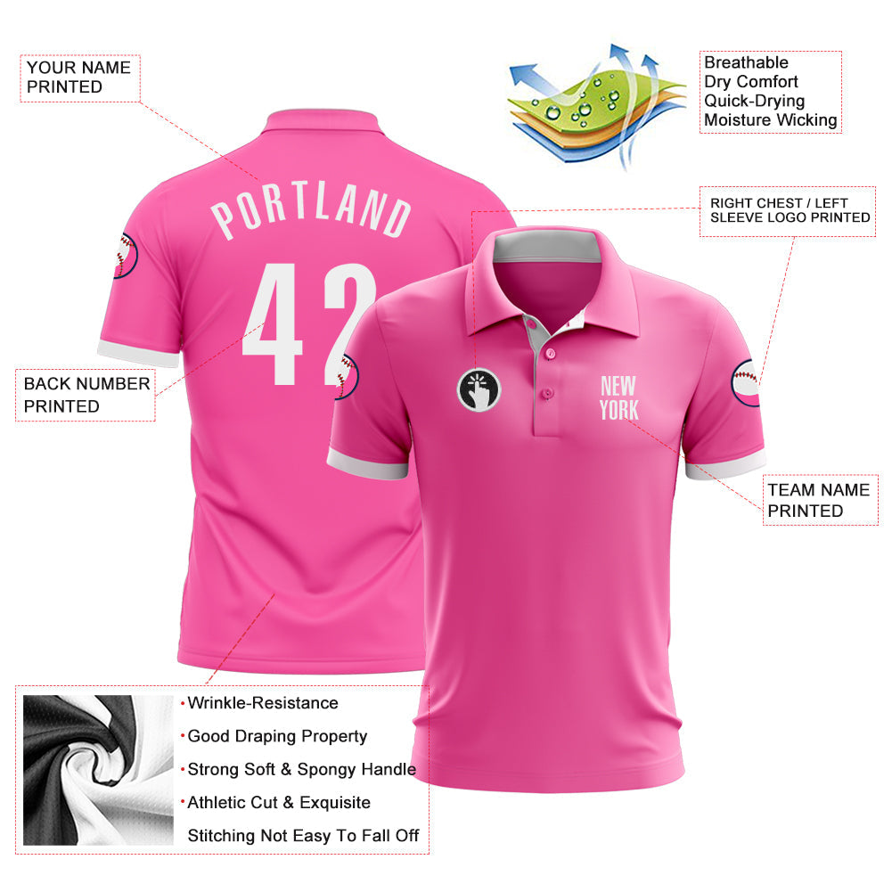 Custom Pink White Performance Golf Polo Shirt view 3