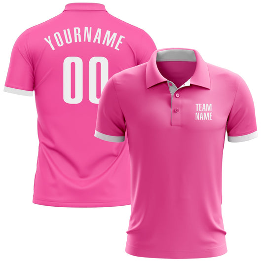 Custom Pink White Performance Golf Polo Shirt - Main View